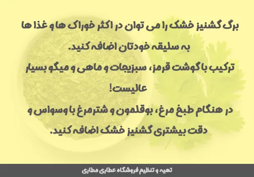 گشنیز خشک سبزی معطر دلمه، آش، سوپ و سبزی ماهی